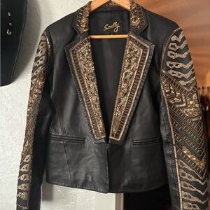 Scully Black Leather Jacket with Gold Beaded Embroidery